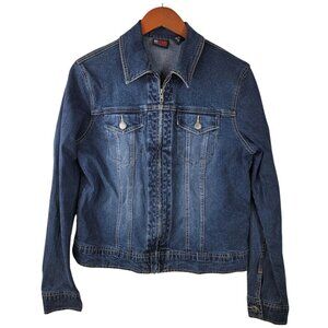 NY Jeans Medium Denim Blue Jean Jacket Coat Zip up Stretch Western Cowgirl